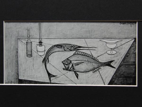 ベルナール・ビュッフェ 、静物(魚)、画集画、額付、絵画 送料無料