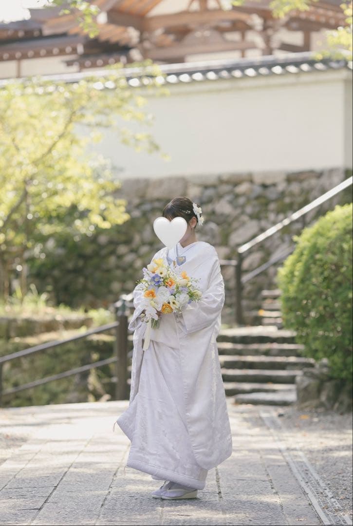 ウェディングブーケ (アーティフィシャルフラワー) オレンジ 青 白 造花