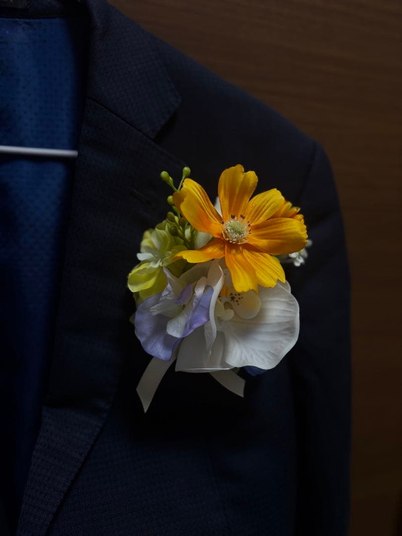 ウェディングブーケ (アーティフィシャルフラワー) オレンジ 青 白 造花