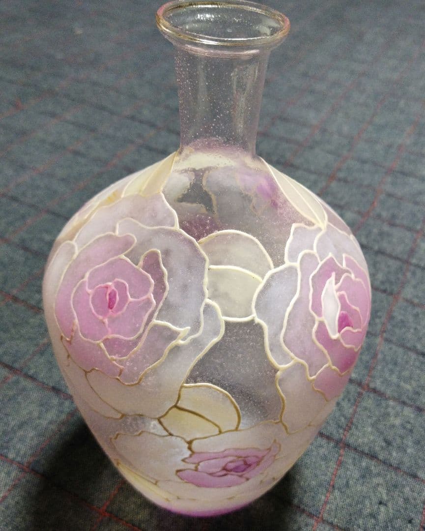 手描き ガラスインテリア 花のガラス花瓶 約24cm