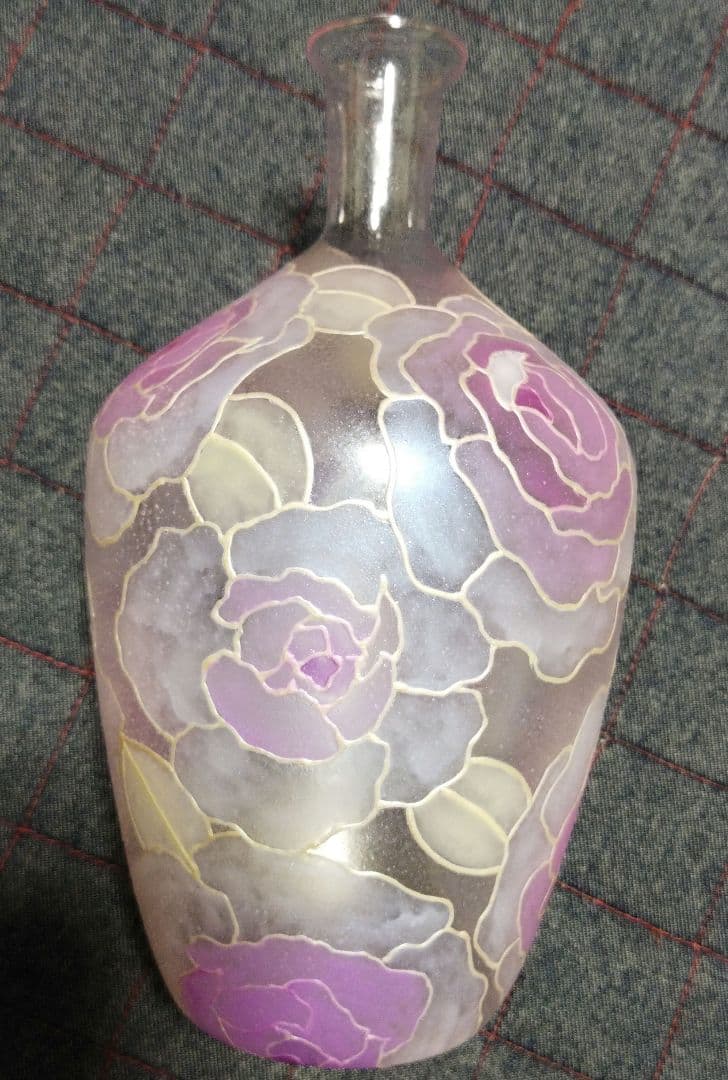 手描き ガラスインテリア 花のガラス花瓶 約24cm