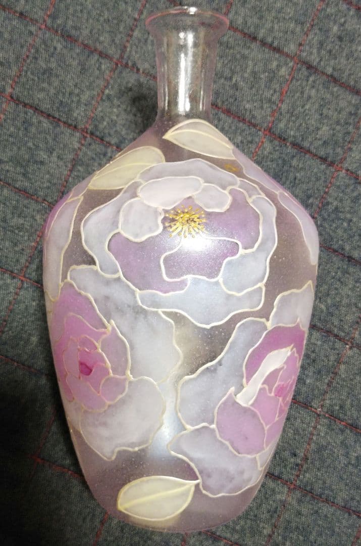 手描き ガラスインテリア 花のガラス花瓶 約24cm