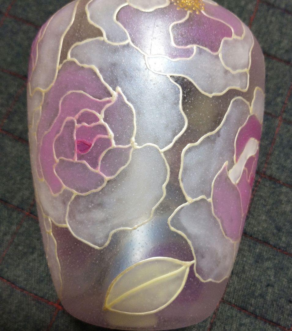 手描き ガラスインテリア 花のガラス花瓶 約24cm
