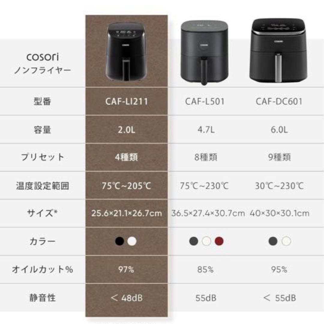 COSORI コソリノンフライヤー2Lオイル97％カット専用レシピ付き ブラック