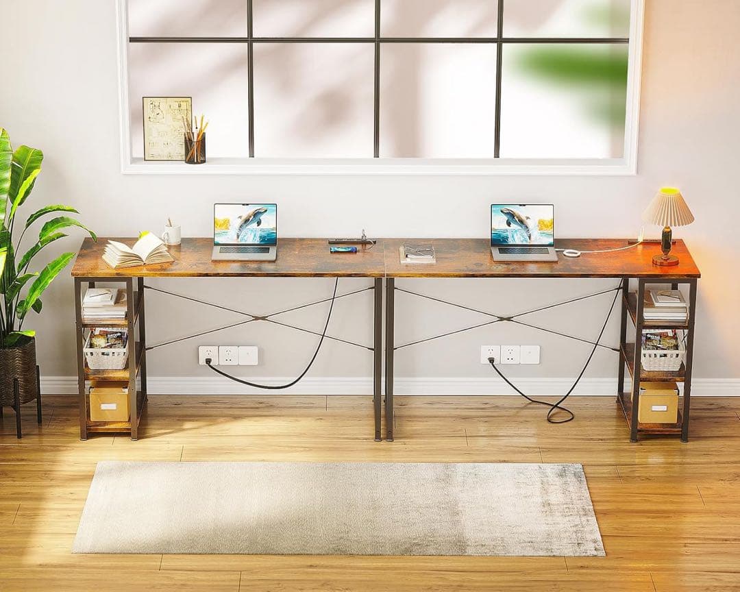 SALE‼️ビンテージ調デスク幅120コンセント3段ラック収納フック付左右入替対応