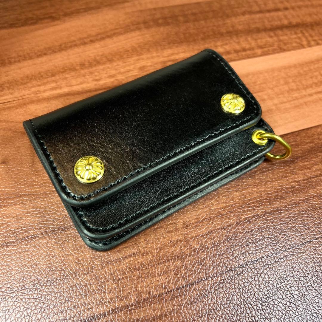 【トラッカーウォレット ミニ】 ブラック ゴールド 本革 黒 財布 ミニサイズ