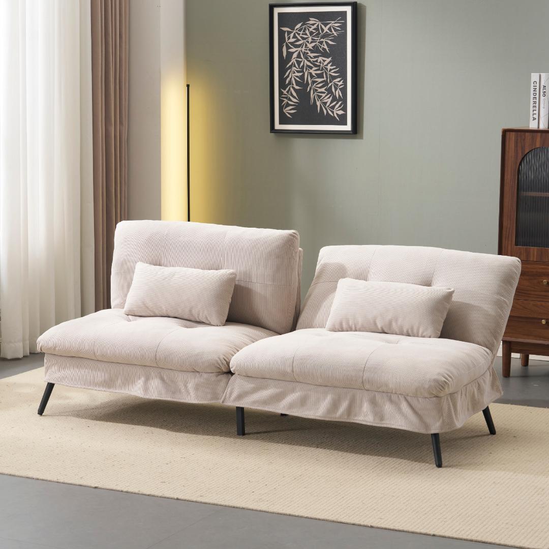 【ベージュ】ソファベッド リクライニングソファ 組立て簡単 幅182㎝