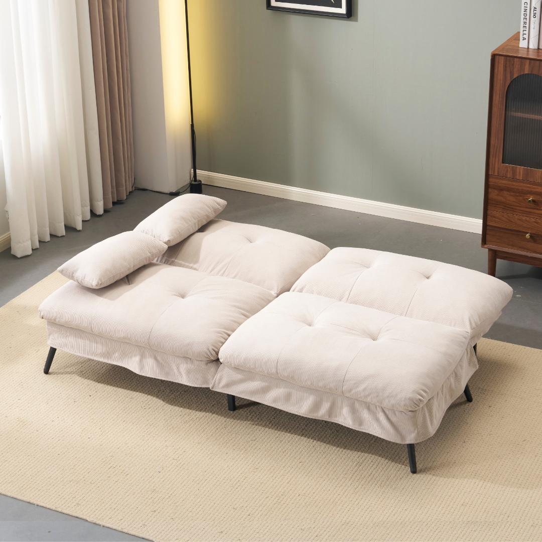 【ベージュ】ソファベッド リクライニングソファ 組立て簡単 幅182㎝