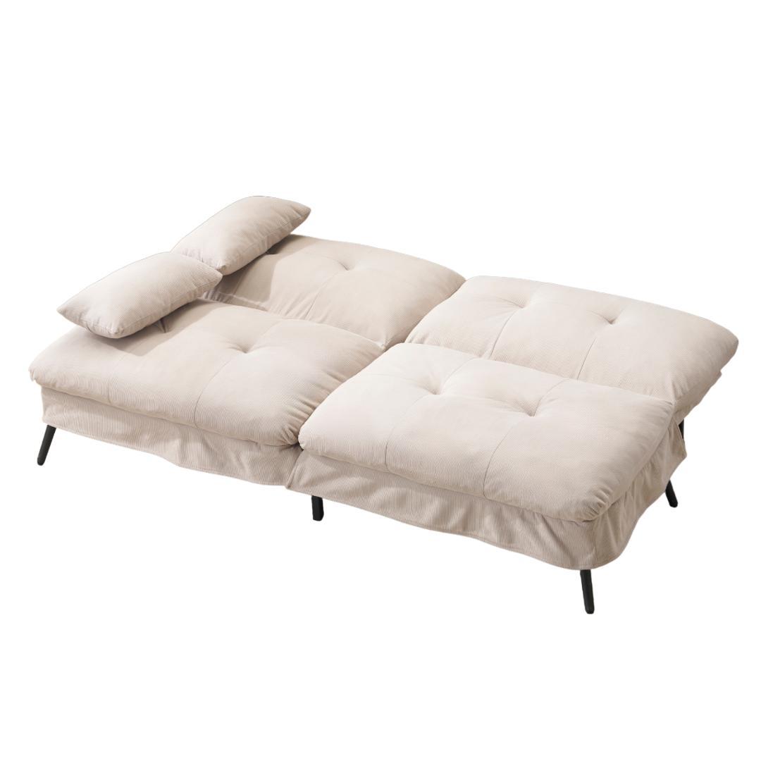 【ベージュ】ソファベッド リクライニングソファ 組立て簡単 幅182㎝