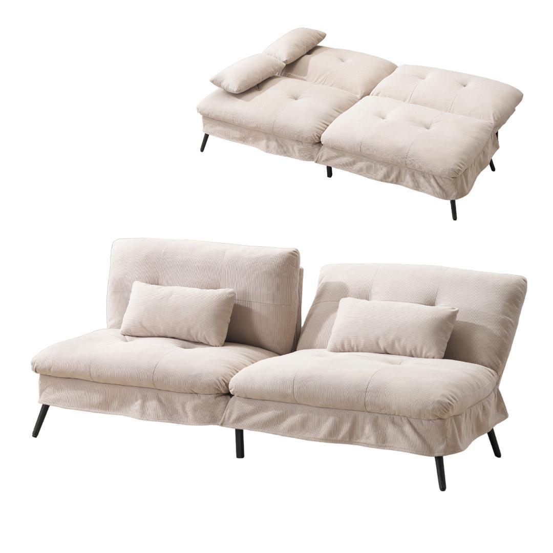 【ベージュ】ソファベッド リクライニングソファ 組立て簡単 幅182㎝