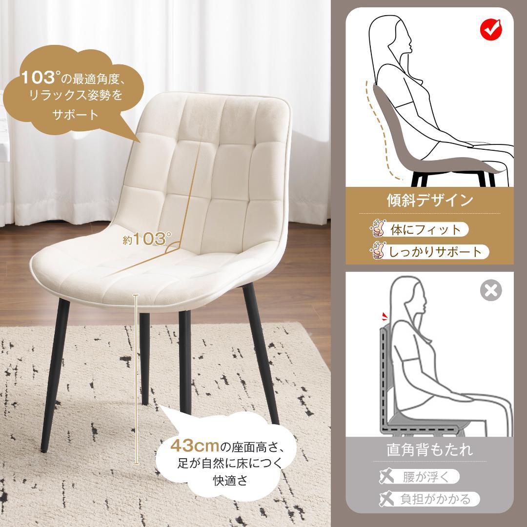 【2脚】ダイニングチェア 椅子 ベルベット座面 コンパクト スチール脚
