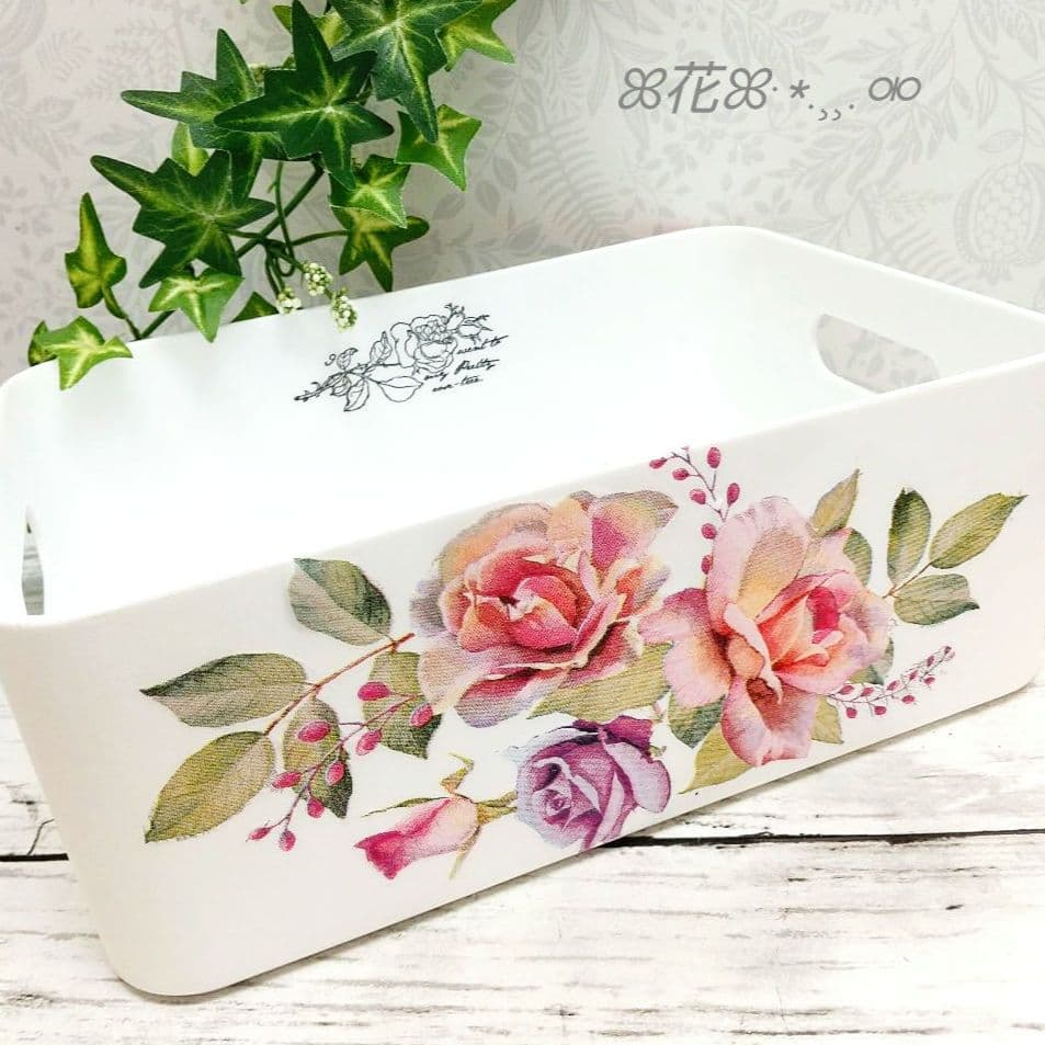デコパージュ ꔛ‬ꕤ マルチ収納BOX♡ピンク薔薇♡小物入れ♡インテリア雑貨