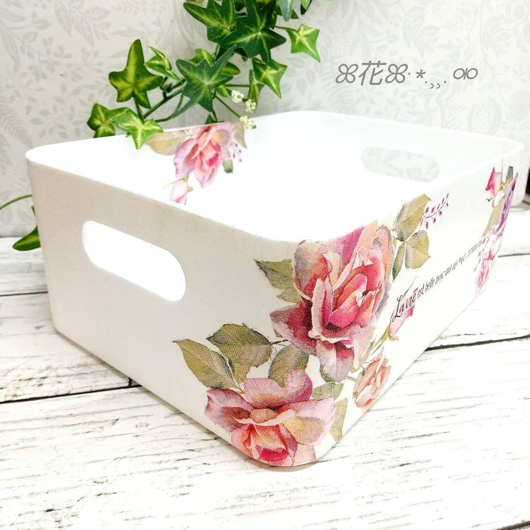 デコパージュ ꔛ‬ꕤ マルチ収納BOX♡ピンク薔薇♡小物入れ♡インテリア雑貨