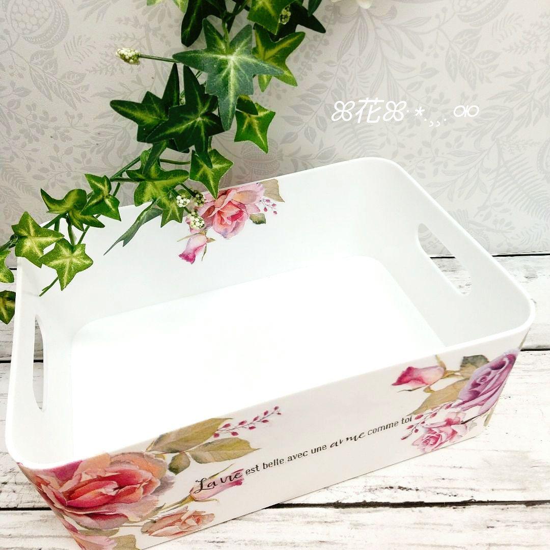 デコパージュ ꔛ‬ꕤ マルチ収納BOX♡ピンク薔薇♡小物入れ♡インテリア雑貨