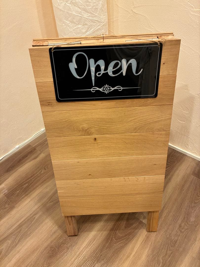 木製 看板　ウェルカムボード　折りたたみ式　Ａ型看板　手作り　Open看板付