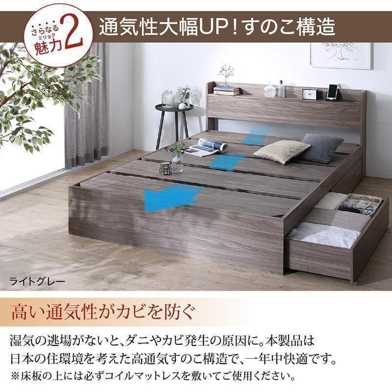 セール！新品 送料込 ダブルベッド 収納 棚 2口コンセント マットレス付 RG