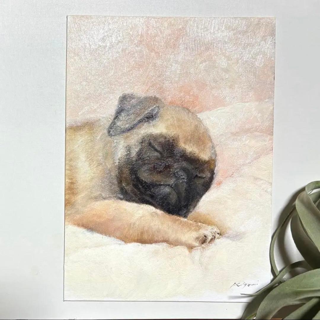 ⭐︎マロちゃん⭐︎ パグさん　油絵原画　333mm x 242mm