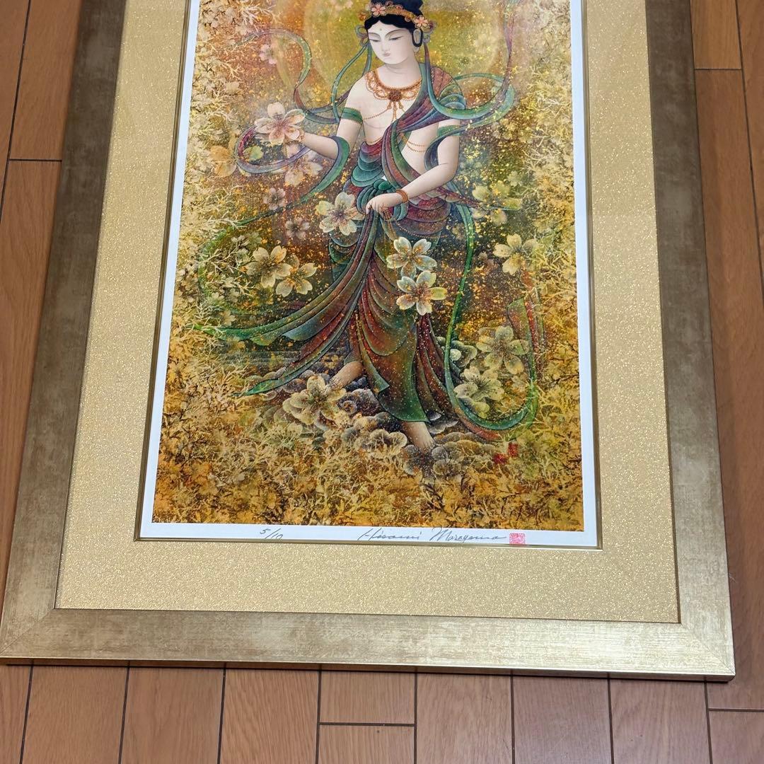 丸山寿美 ジグレー版画『飛天・桜華編む〜寿ぎの花飾り』額装 限定 美術複製 L