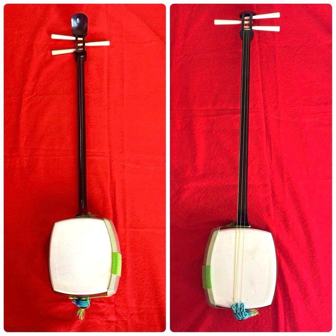 紅木金細 長唄三味線 細棹 子持綾杉胴 犬皮張り 上位仕様 一式セット ケース付