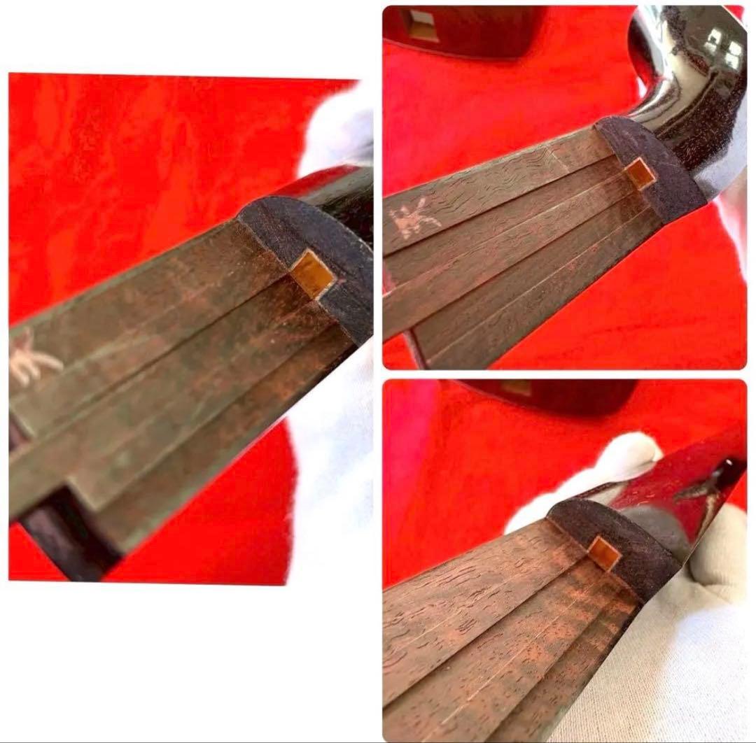 紅木金細 長唄三味線 細棹 子持綾杉胴 犬皮張り 上位仕様 一式セット ケース付