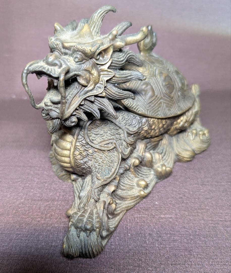 龍亀 香炉 ドラゴンタートル 置物 インセンスバーナー 開運 縁起物 重量感あり