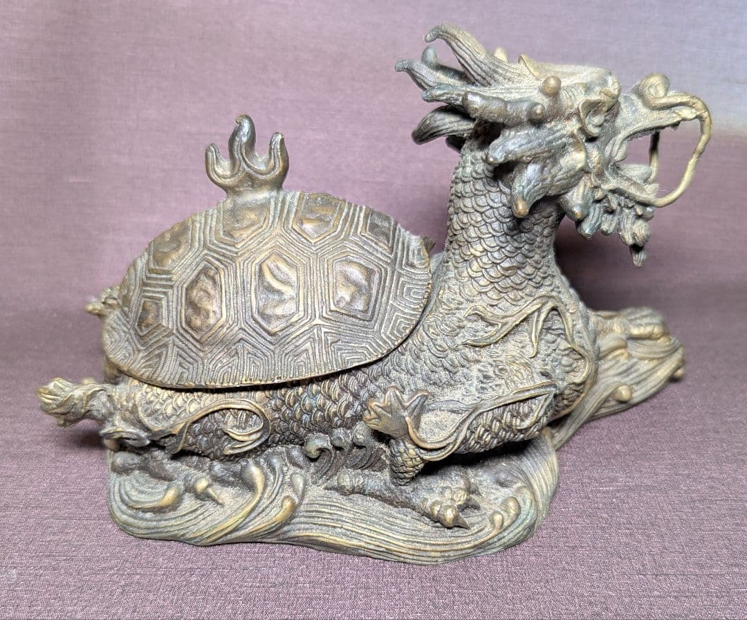 龍亀 香炉 ドラゴンタートル 置物 インセンスバーナー 開運 縁起物 重量感あり