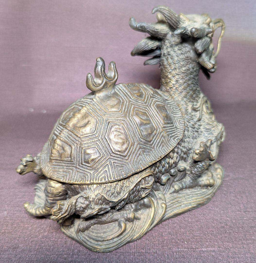 龍亀 香炉 ドラゴンタートル 置物 インセンスバーナー 開運 縁起物 重量感あり
