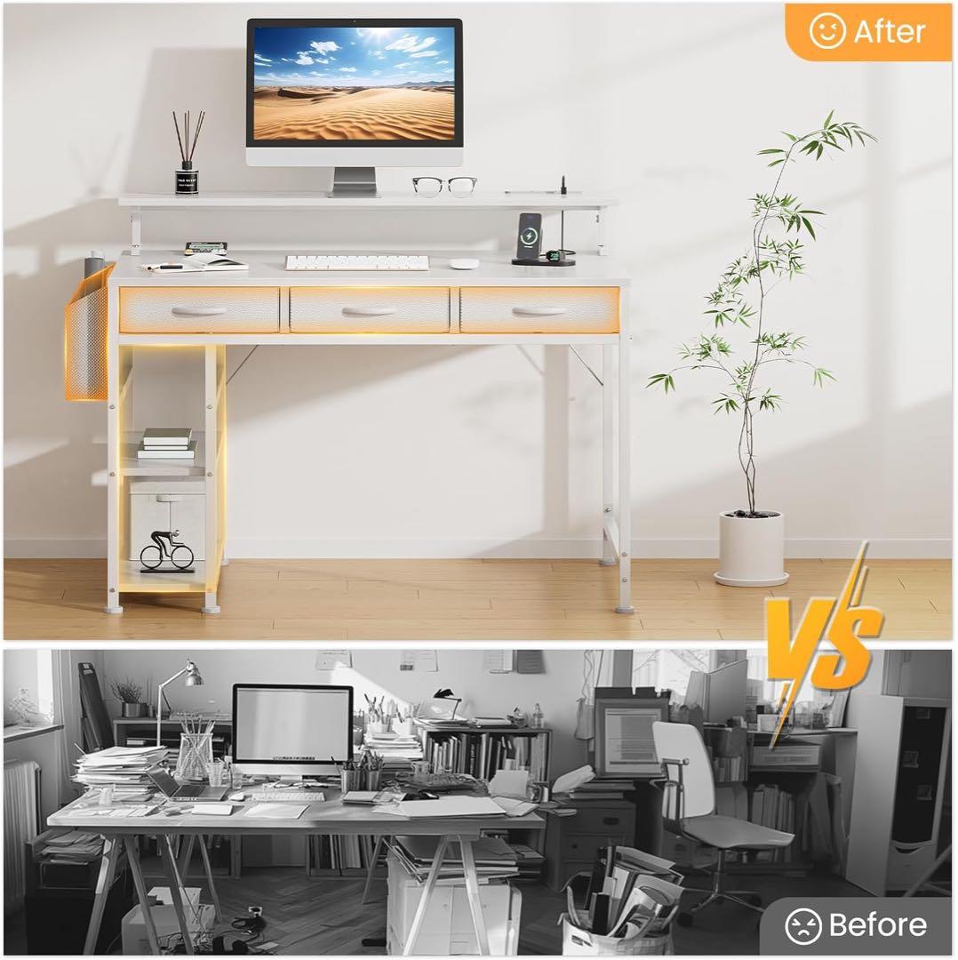 ゲーミングデスク 幅120cm 収納引き出ラック4段階モニター台付コンセント