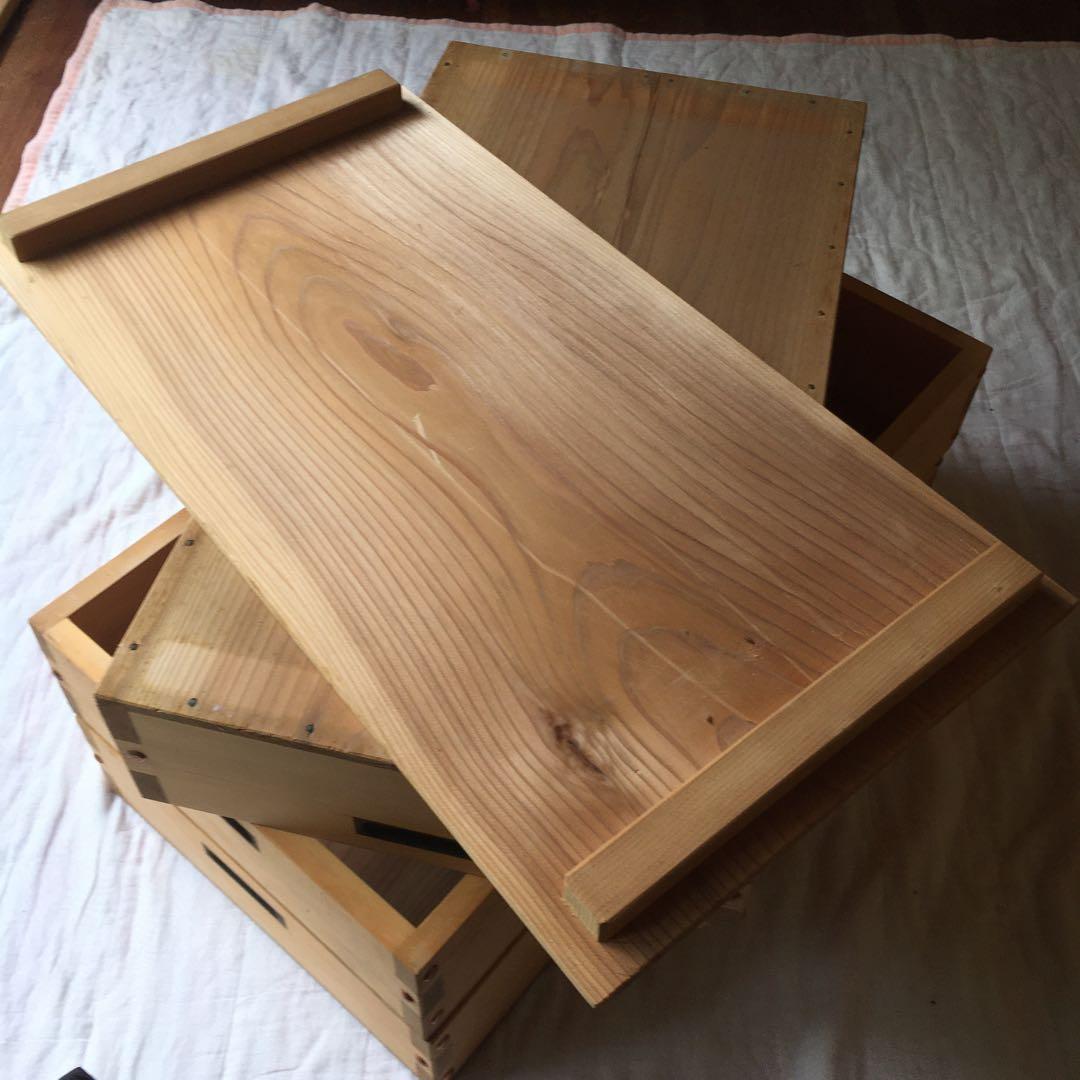 木箱もろぶた　もち箱　3段蓋付き　昭和レトロ　中古品