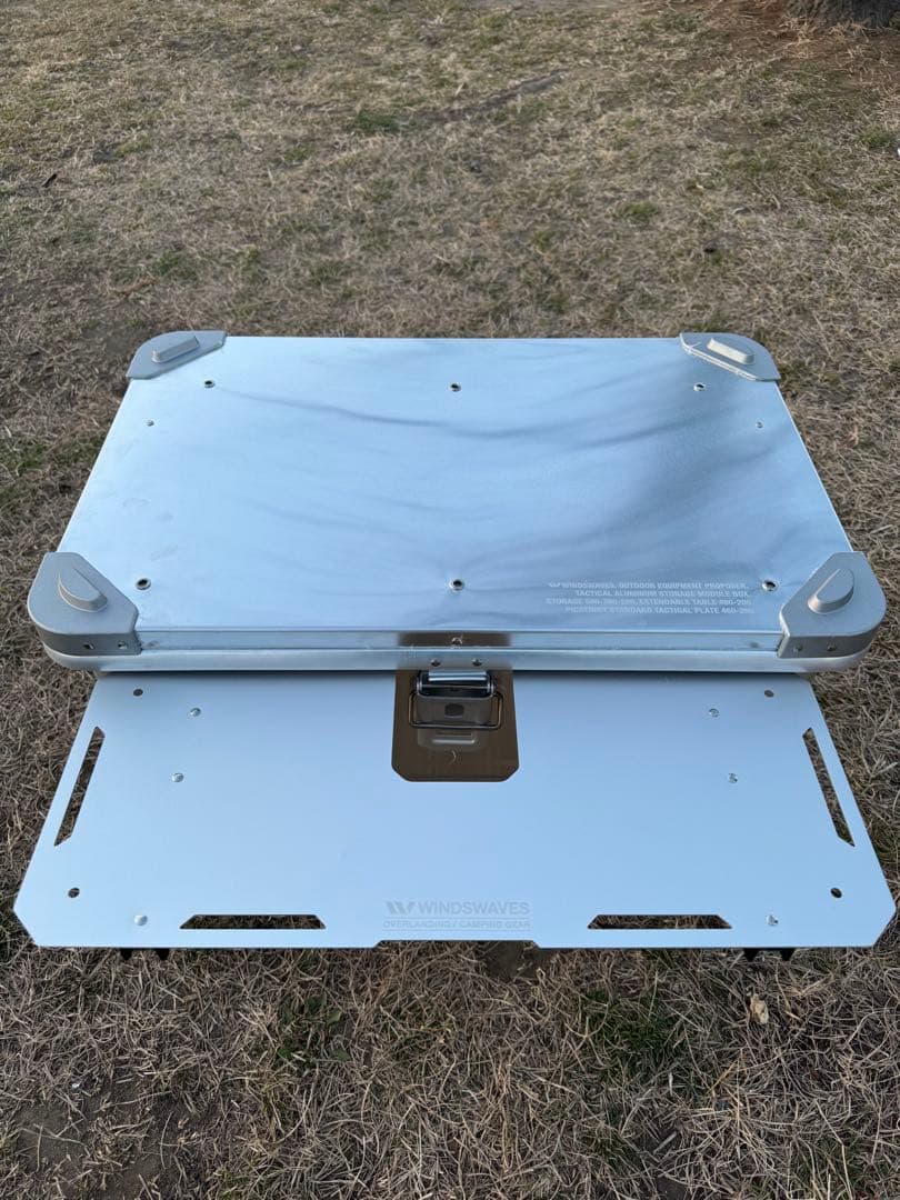 アルミ製拡張テーブル DIYアルミコンテナ47L回転チェアセット