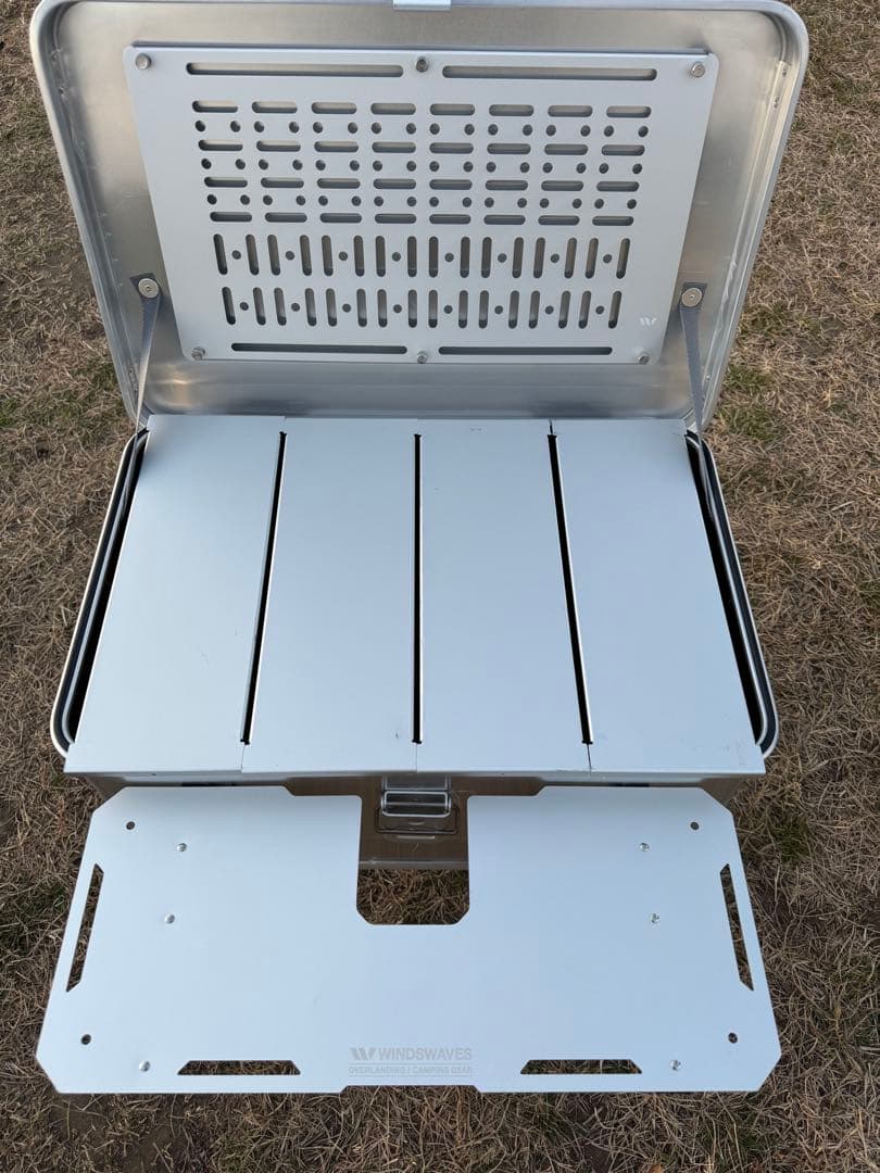 アルミ製拡張テーブル DIYアルミコンテナ47L回転チェアセット