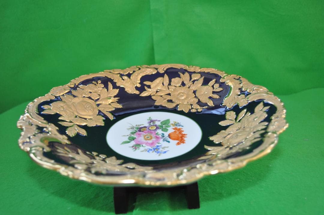 高級品【マイセン】セレモニアボウル・ゴールド＆コバルトキャビネットプレート