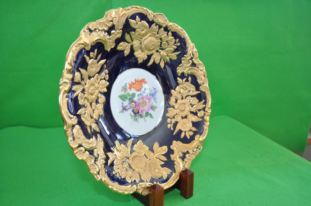 高級品【マイセン】セレモニアボウル・ゴールド＆コバルトキャビネットプレート