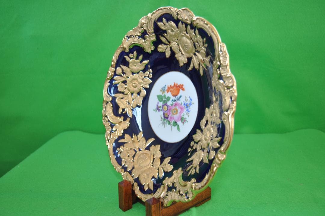 高級品【マイセン】セレモニアボウル・ゴールド＆コバルトキャビネットプレート