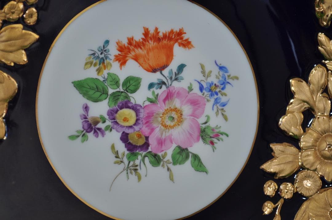 高級品【マイセン】セレモニアボウル・ゴールド＆コバルトキャビネットプレート