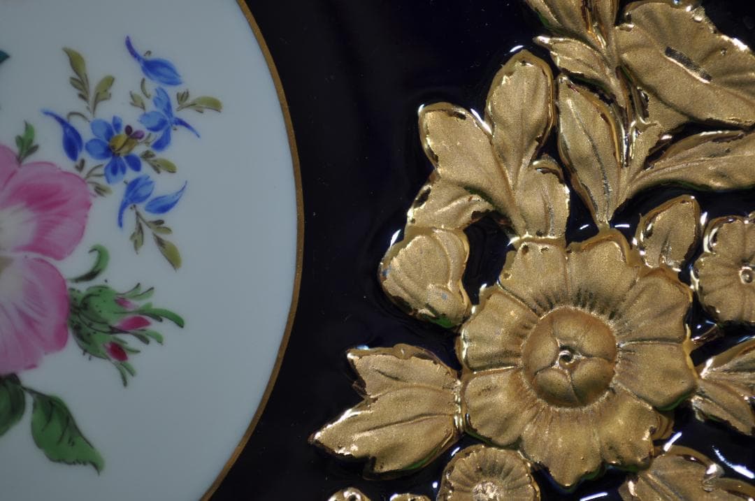 高級品【マイセン】セレモニアボウル・ゴールド＆コバルトキャビネットプレート