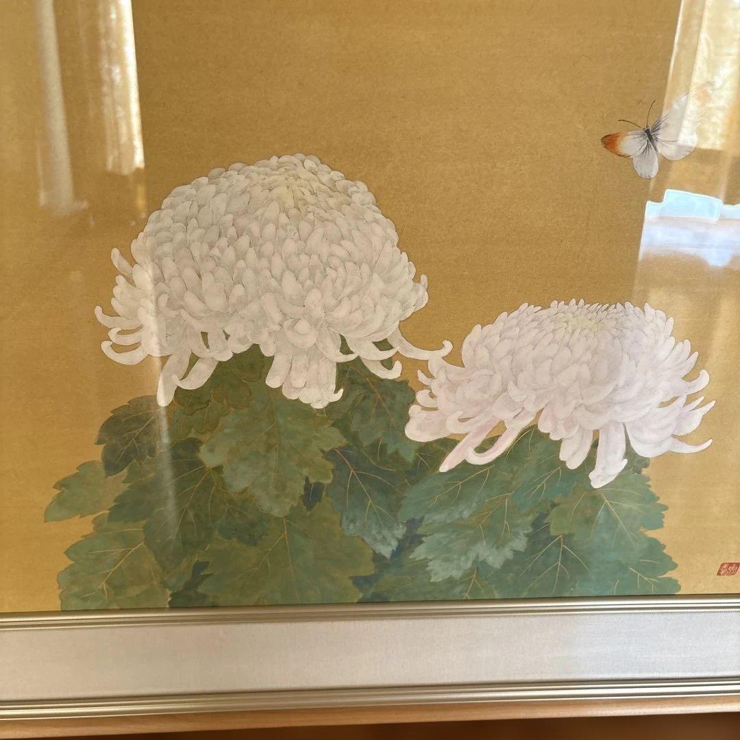 絵画　菊と蝶　　⚠️素人画