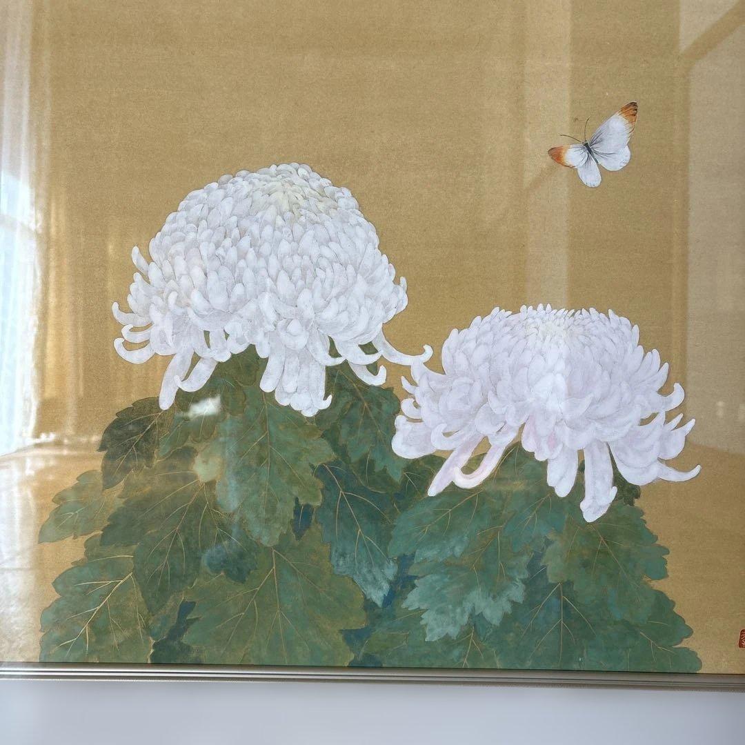 絵画　菊と蝶　　⚠️素人画
