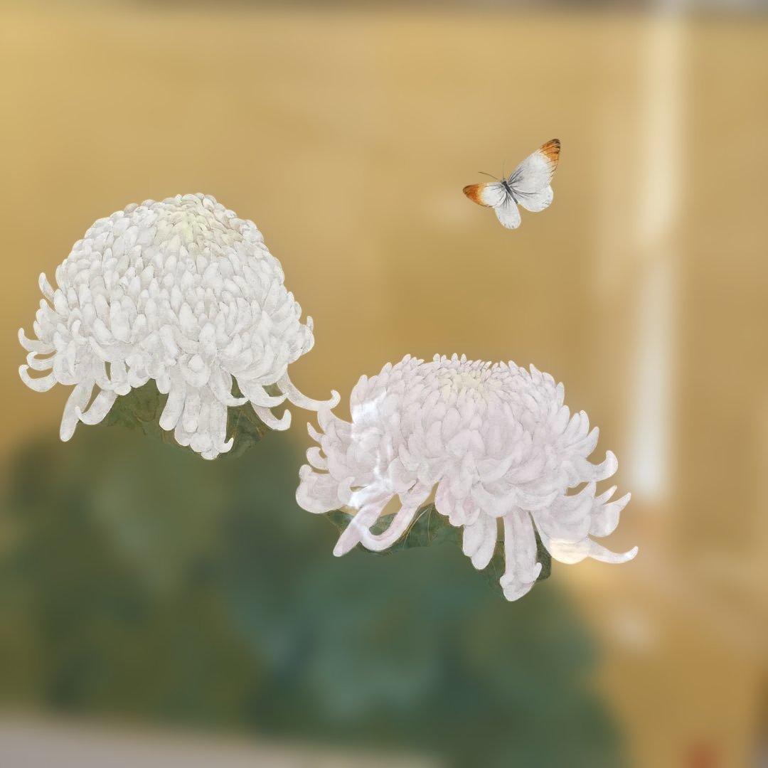 絵画　菊と蝶　　⚠️素人画