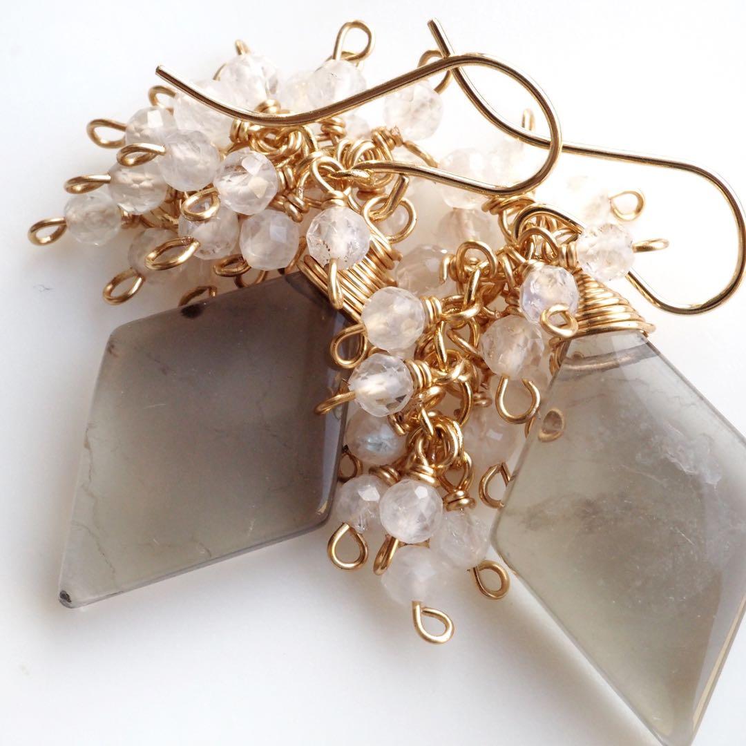 【Ruby】SALE＊グラデーションコーラル(珊瑚)ピカケ3連ピアス