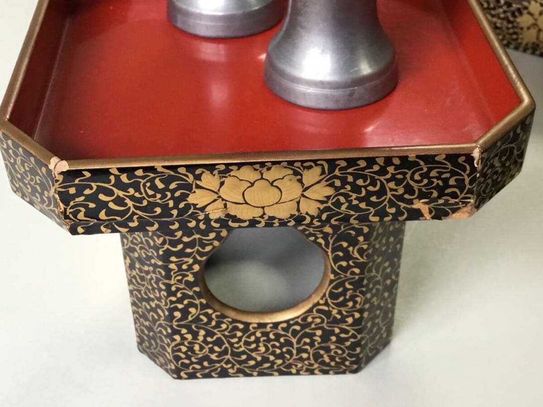 古い雛道具◆極上唐草 / 御膳部揃◆蒔絵 木製 雛人形 ままごと 骨董