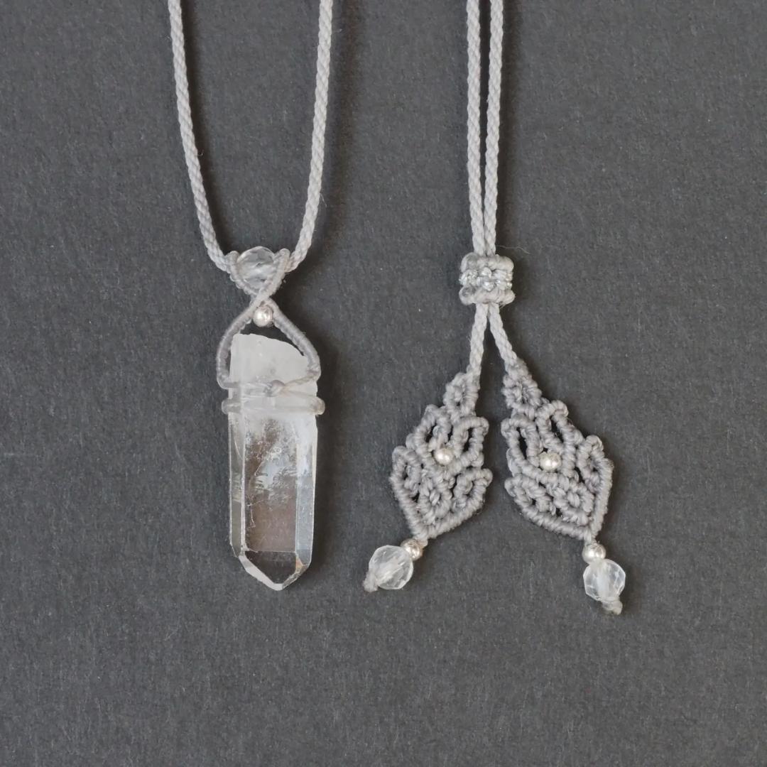 ヒマラヤ水晶 ガネーシュヒマール産 グレー マクラメ ネックレス