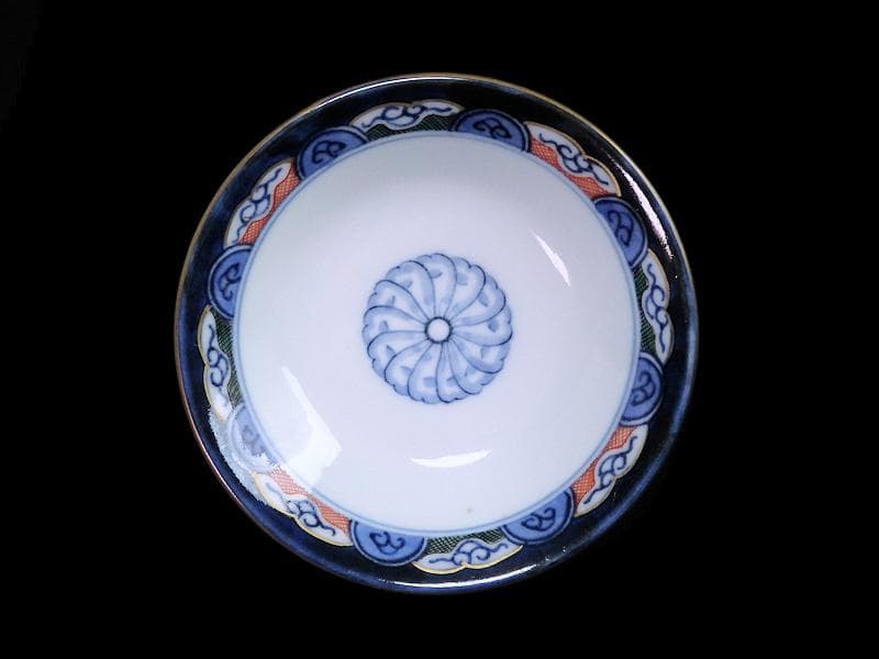 古伊万里　染錦　捻り紋　花の図　蓋茶碗　江戸期　E545AS-CIp