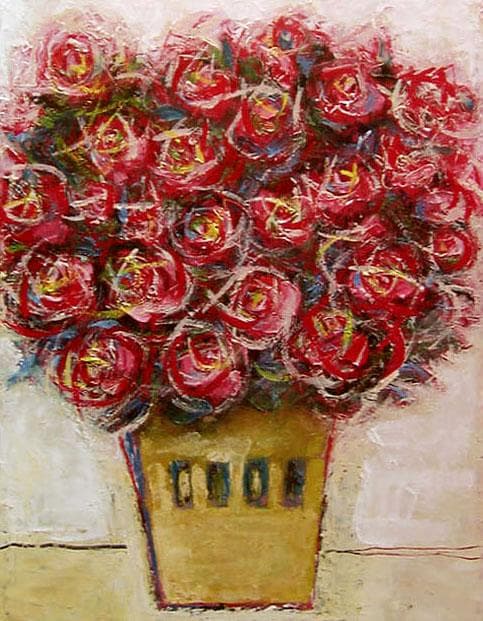 油絵 菅家令子 絵 絵画 インテリア 額付(黒) uF6-110902 花 ばら