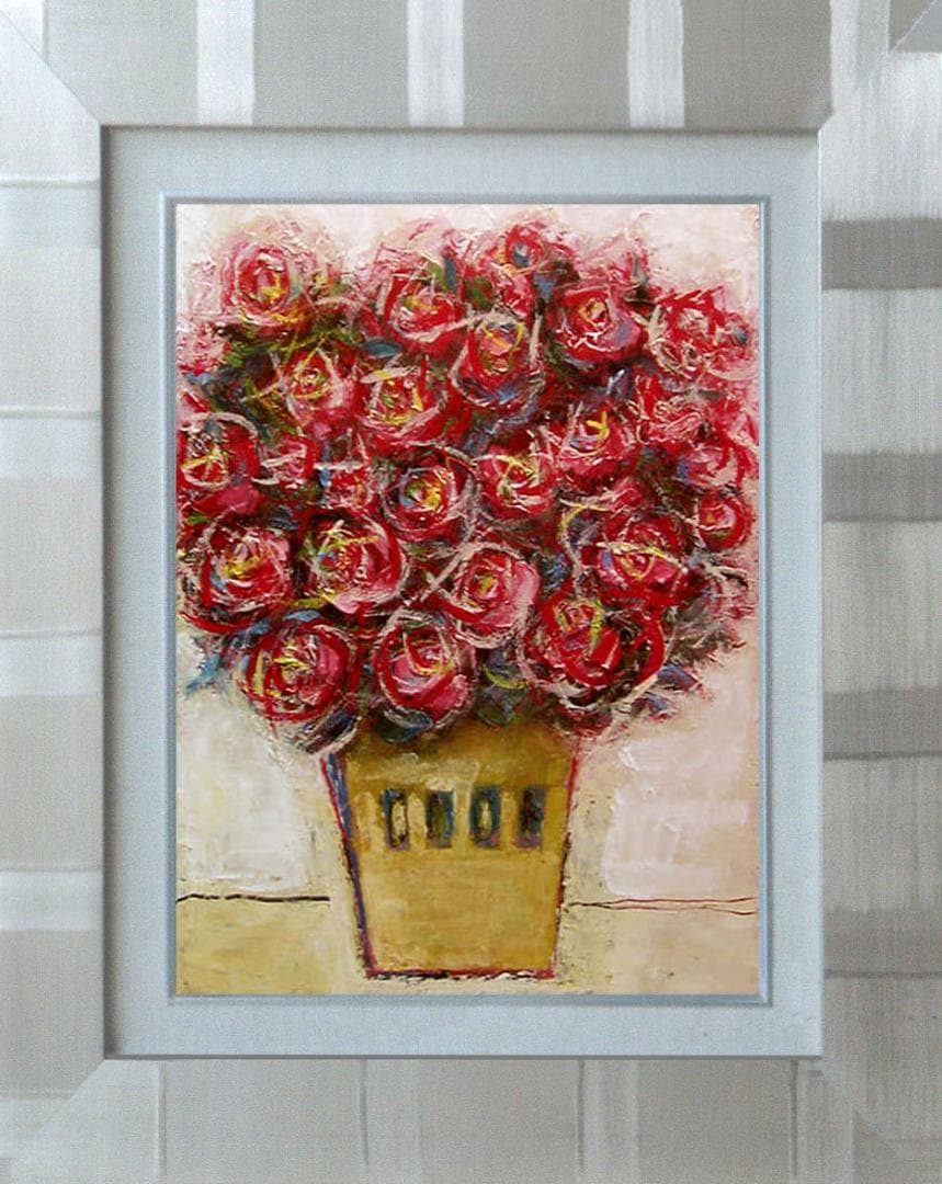 油絵 菅家令子 絵 絵画 インテリア 額付(黒) uF6-110902 花 ばら