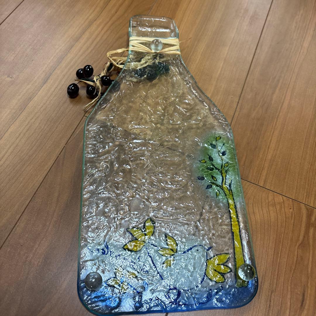 ガラス製ボトル型装飾品 鳥と木のデザイン