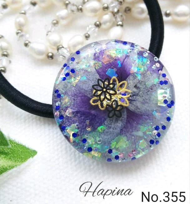 和風ブルーカラーラウンドレジンヘアゴム