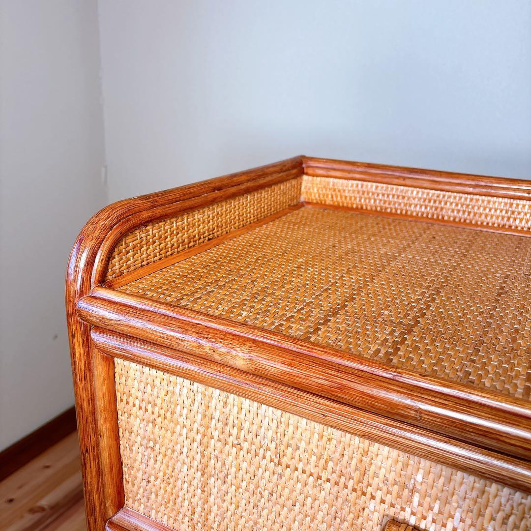 【良品】 カザマ Kazama ラタン 籐 チェスト 4段 キャスター付き