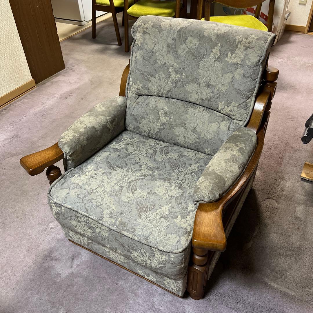 ののの 　【昭和レトロ】花柄布製 1人掛けソファ【アンティーク家具】
