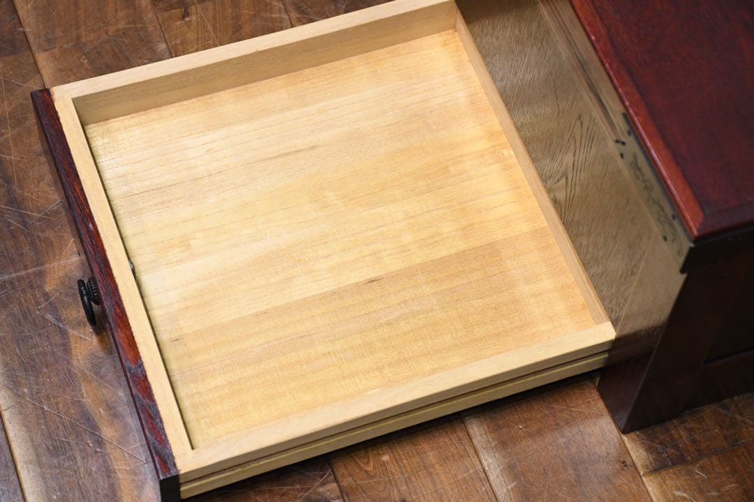 EAK76 けやき/欅 箱火鉢 角火鉢 抽斗付き 蓋付き収納庫 小物入れ